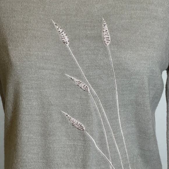 Evan Picone Gray Floral Embroidered 3/4 Sleeve Sweater Womens Size Small Vintage - Picture 7 of 10